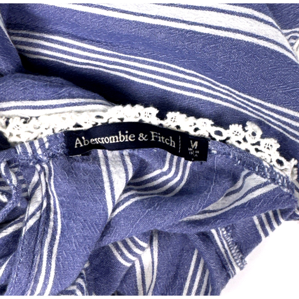Abercrombie Fitch Striped Strappy Romper Size M Crochet Lace Trim Vtg Y2K Boho - Picture 5 of 13